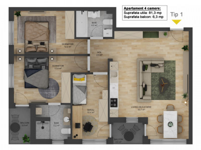 COMISION 0% Apartament 4 camere 81 mp LOC PARCARE zona Doamna Stanca